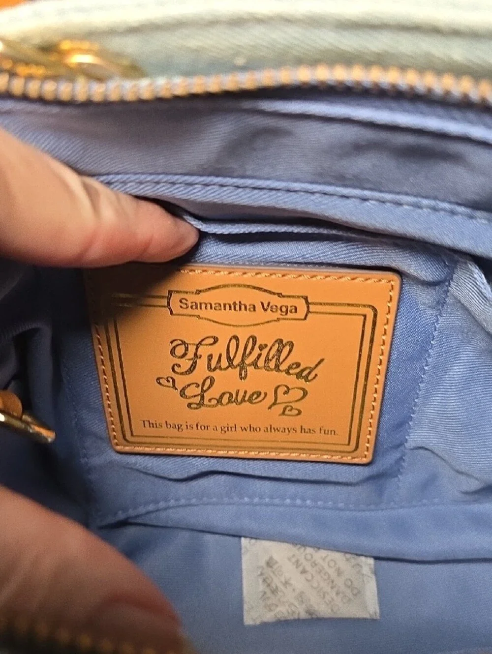 Light Blue Denim & Tan Leather Bow-Trim Satchel